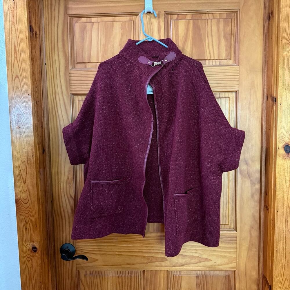 Lauren Conrad Women's Burgundy Sparkle Knit Open Front Cardigan Cape